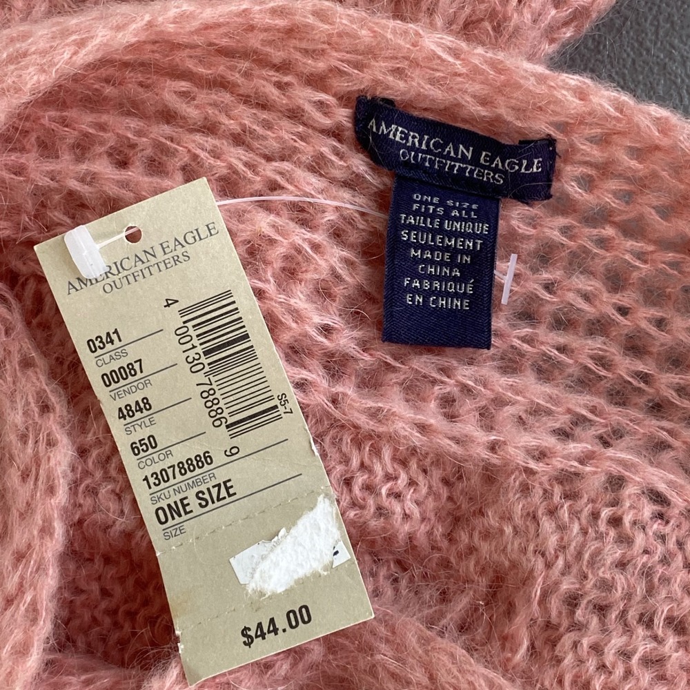 Vintage American Eagle Y2K Cable Knit Fringe Cape Poncho Asymmetric Mohair Soft - Picture 6 of 9